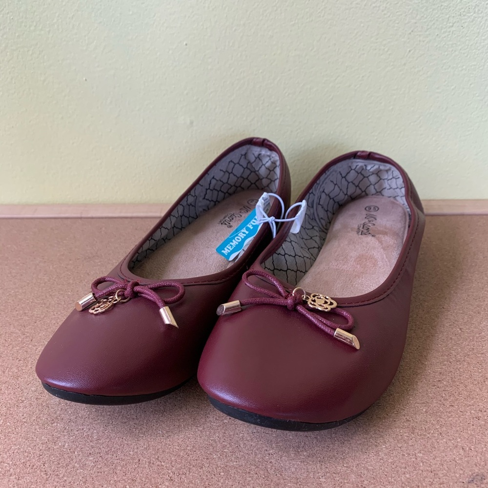 Memory foam red burgundy comfortable flats shoes